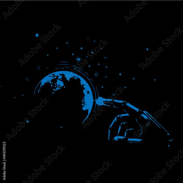 Obraz Futuristic Robotic Hand Interacting with Digital Earth