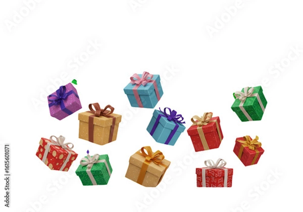 Fototapeta Floating Colorful Gifts Illustration On Transparent Isolated Background