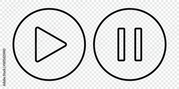 Obraz Play button icon set on transparent background PNG. Media player UI icons. Minimalist play and pause icons. Start symbol, web media interface play sign. Vector illustration.