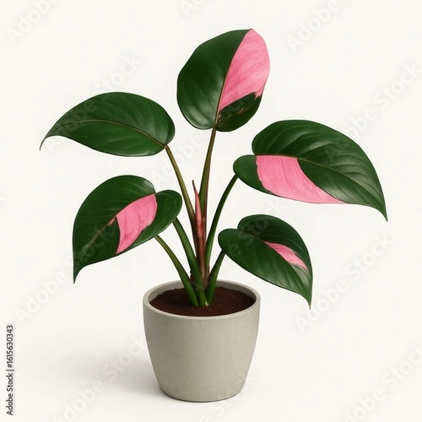 Obraz Pink Princess Philodendron with vibrant variegated glossy foliage isolated on white background. Generative AI