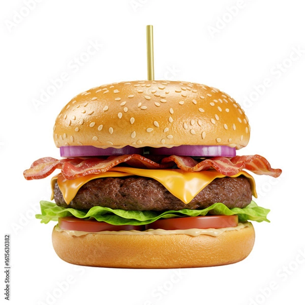 Obraz Isolated Burger Photo On Transparent Background Delicious Food Isolated