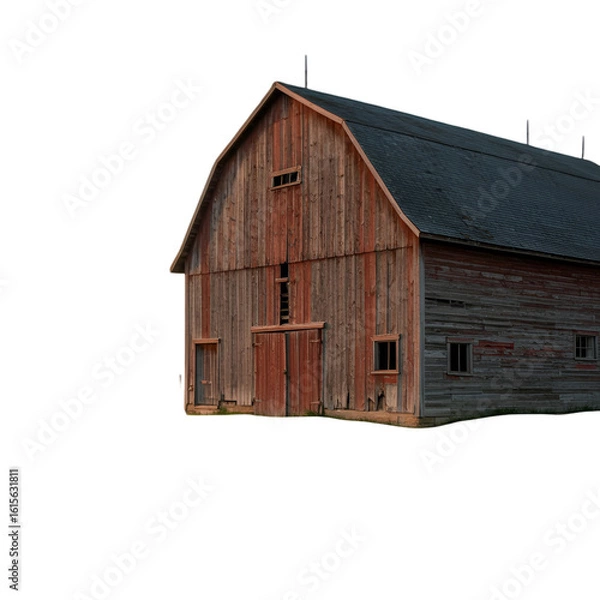 Fototapeta Isolated Barn Illustration on Transparent Background Showing Wood Texture And Rural Landscape