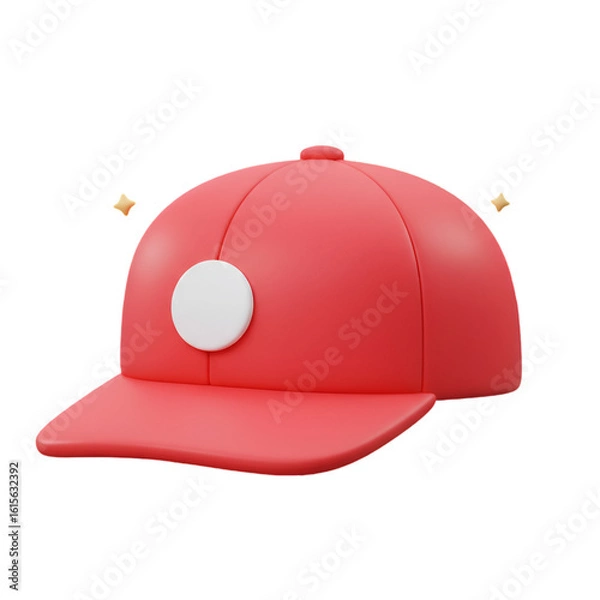 Fototapeta Isolated 3D Render of a Red Baseball Cap on Transparent Background Illustration