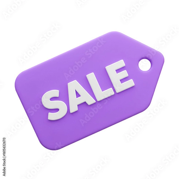 Fototapeta Isolated 3D Render Sale Tag With Purple And White Colors on Transparent Background
