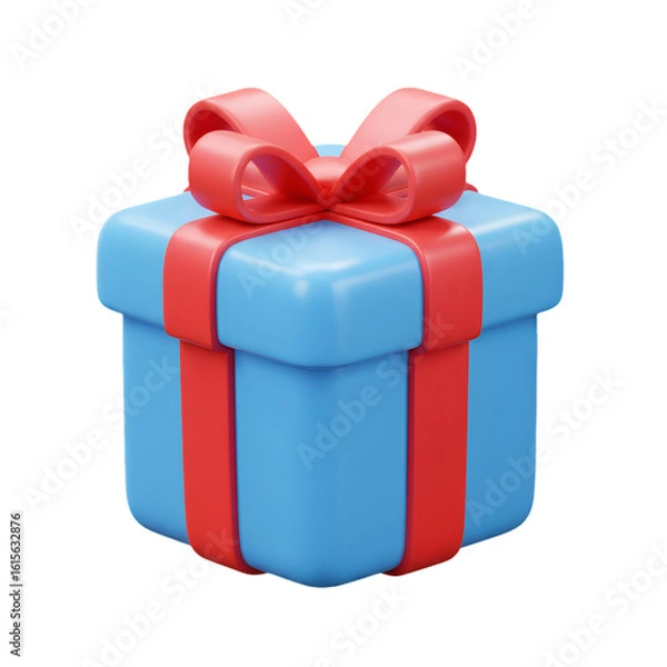 Fototapeta Isolated 3D Rendered Blue Gift Box with Red Ribbon on Transparent Background