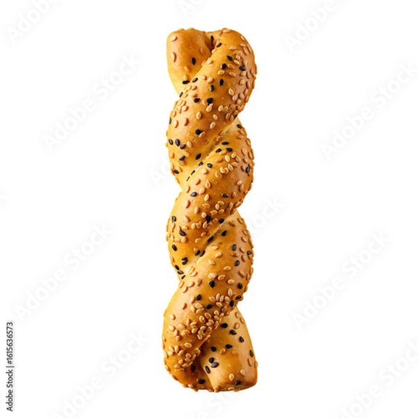 Fototapeta Isolated Baked Pretzel Twist With Sesame Seeds On Transparent Background