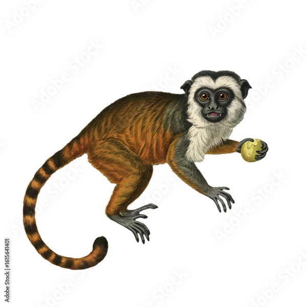 Obraz Isolated Illustration Of A Titi Monkey With Orange And White Fur On Black
