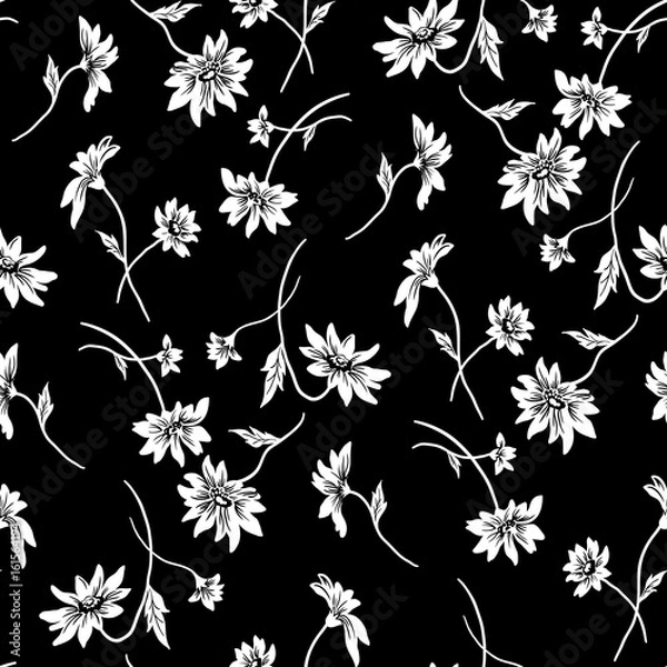 Obraz Flowers seamless pattern, vector, black and white