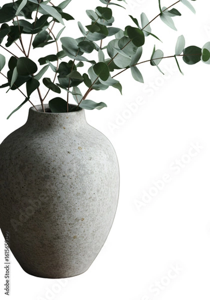 Fototapeta Isolated Eucalyptus Plant In Ceramic Vase A Realistic Image With Black Background