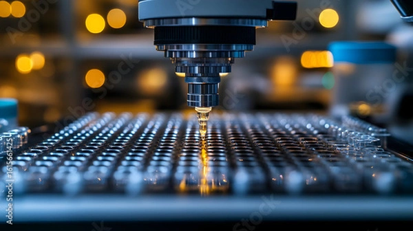 Fototapeta Automated lab device analyzing samples vials