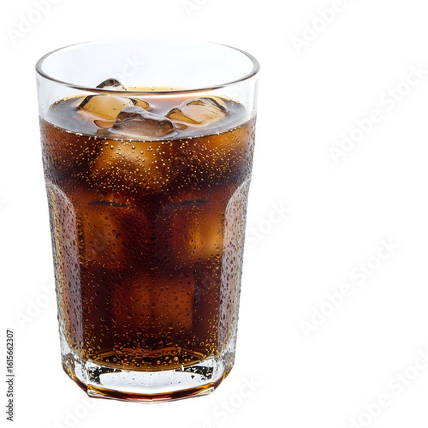 Fototapeta Isolated Photo Of Cold Cola Drink In Glass With Ice Cubes On Transparent Background