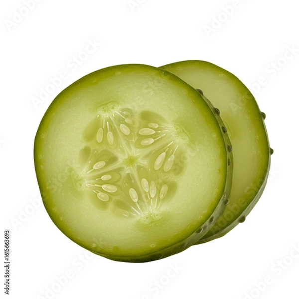 Fototapeta Isolated Fresh Green Cucumber Slices on Transparent Background Photo