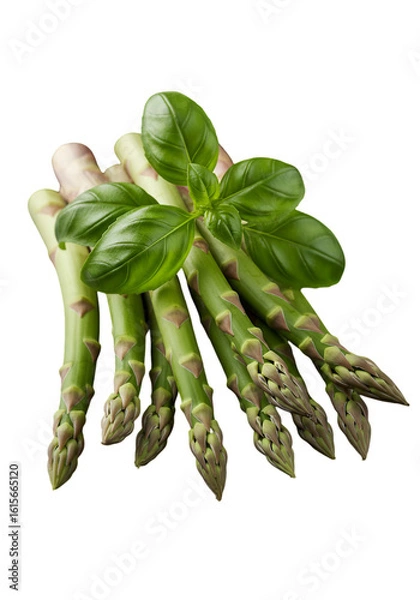 Fototapeta Isolated Green Asparagus Illustration With Basil Leaves on a Transparent Background