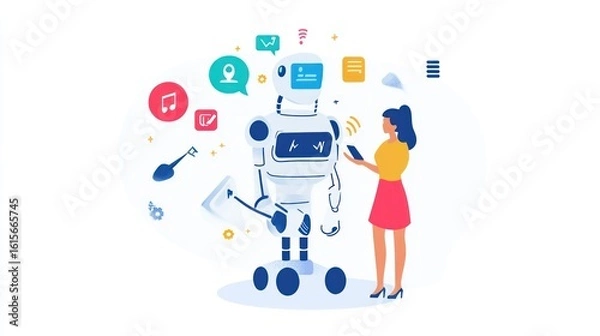 Obraz Woman interacts with a robot