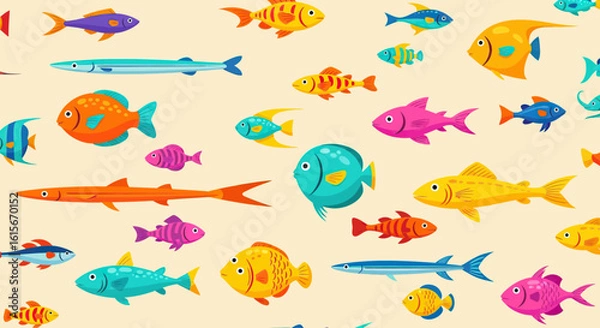 Fototapeta Vector Pattern Colorful Fish Illustration with Organic Shapes in Modern Style