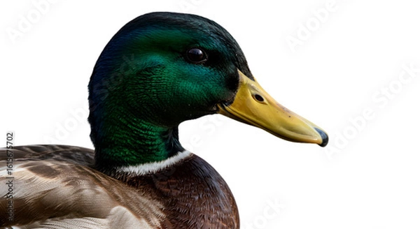 Fototapeta Isolated Photo of a Majestic Duck with Green Plumage and Black Background