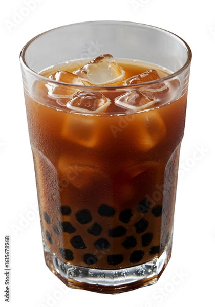 Fototapeta Isolated Photo Of Bubble Tea In Glass With Brown Tea And Ice Cubes