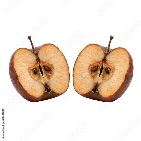 Fototapeta Isolated Photo of Brown Halved Apple Fruit With Transparent Background
