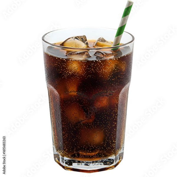 Fototapeta Isolated Photo Of Cola With Ice Cubes And Straw In Transparent Glass