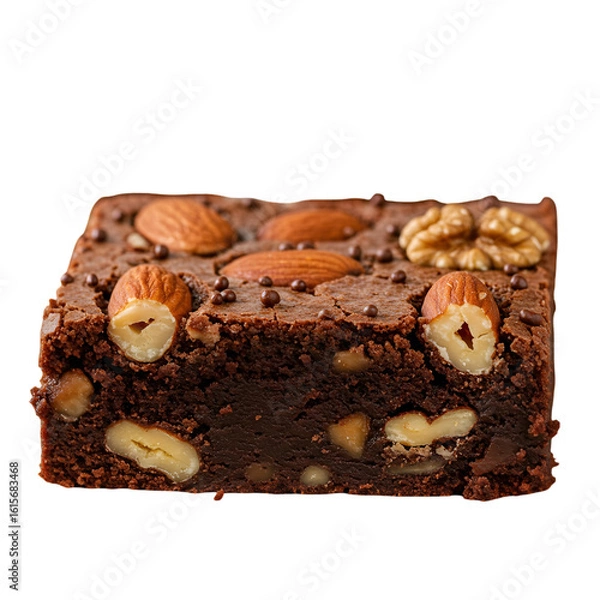 Fototapeta Isolated Photo Of Delicious Brownie With Almond And Walnut Dessert On Transparent Background