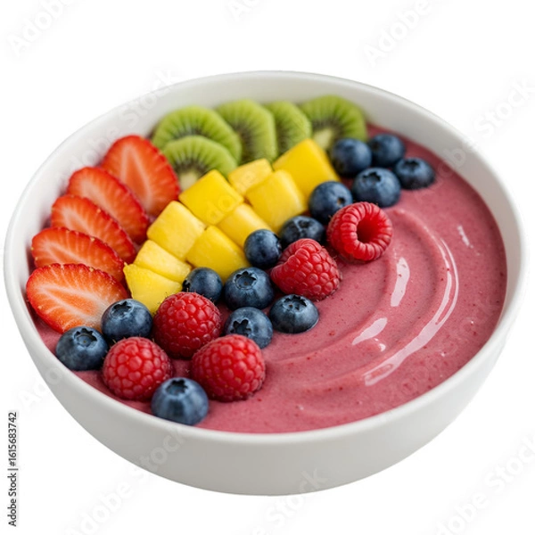 Fototapeta Isolated Photo of Delicious Smoothie Bowl with Fresh Fruits on Transparent Background