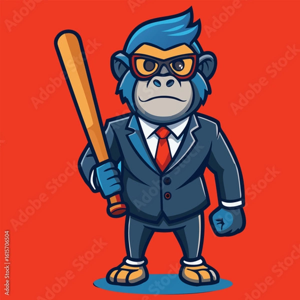 Fototapeta Gorilla in Suit with Baseball Bat Vector Design