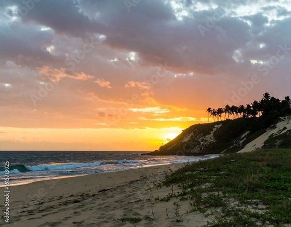 Fototapeta Beach sunset with dramatic clouds