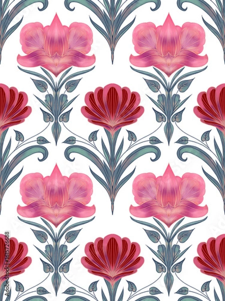 Fototapeta Victorian floral seamless pattern with gradient coloring.