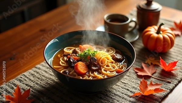 Obraz Hearty Autumn Noodle Soup A Comforting Bowl of Warmth and Flavor Perfect for Chilly Evenings