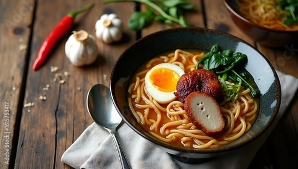 Obraz Deliciously Prepared Asian Noodle Soup With Flavorful Broth And Fresh Ingredients Ready To Eat
