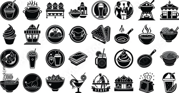 Fototapeta Vector art of collection of food and drink icons isolated on transparent background