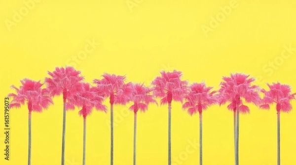 Obraz Pink palm trees vivid yellow background