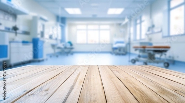 Obraz Empty table in front of blurred medical facility
