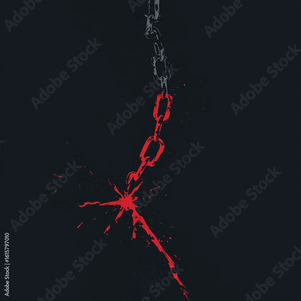 Fototapeta Broken Chain with Red Fracture Symbolizing Freedom and Resistance