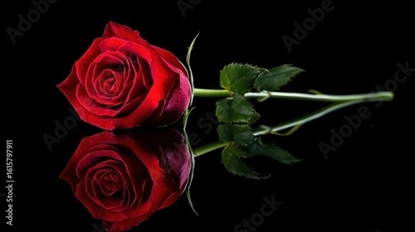 Obraz Red rose reflection studio shot