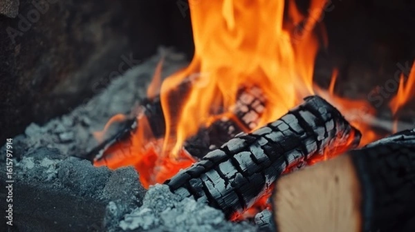 Obraz Burning wood in fire pit