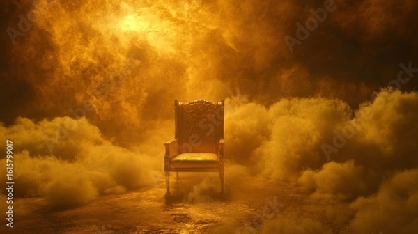 Obraz Golden throne chair in smoky interior