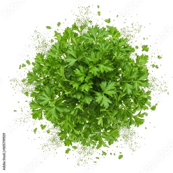 Obraz Top View of Exploding Fresh Parsley on Transparent Background
