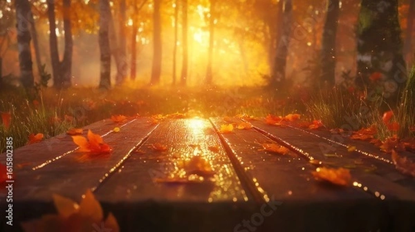 Obraz Autumnal wooden walkway in forest