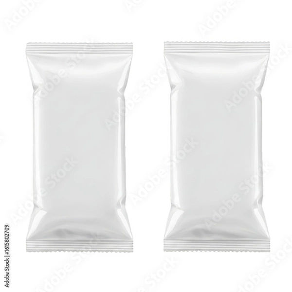 Obraz Two Blank White Sachet Packaging 3D Mockup