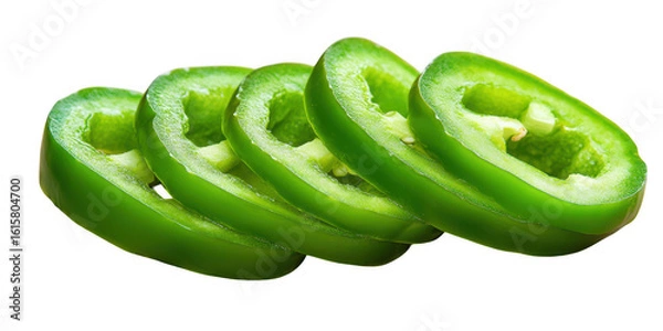 Fototapeta Sliced green pepper rings close up on transparent png background