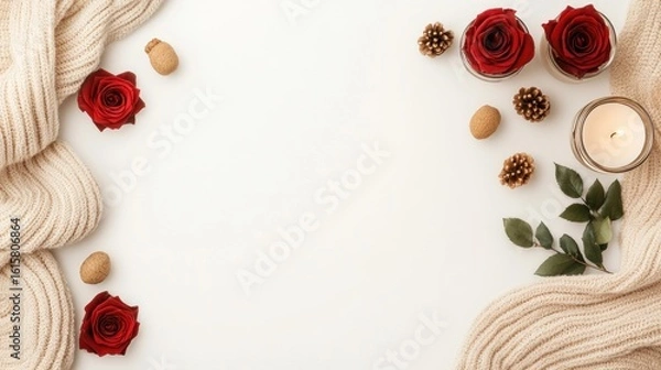 Obraz Beige knitted scarf with autumnal decor