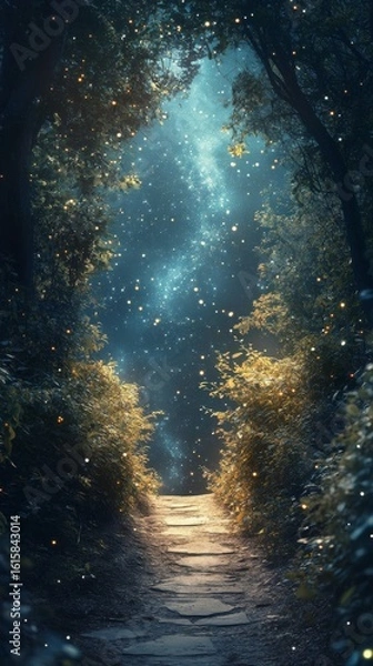 Obraz Walking Path Through Forest Under Starry Night Sky
