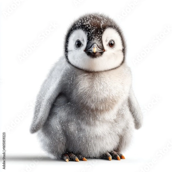Obraz Chubby Penguin Chick Isolated on White Background
