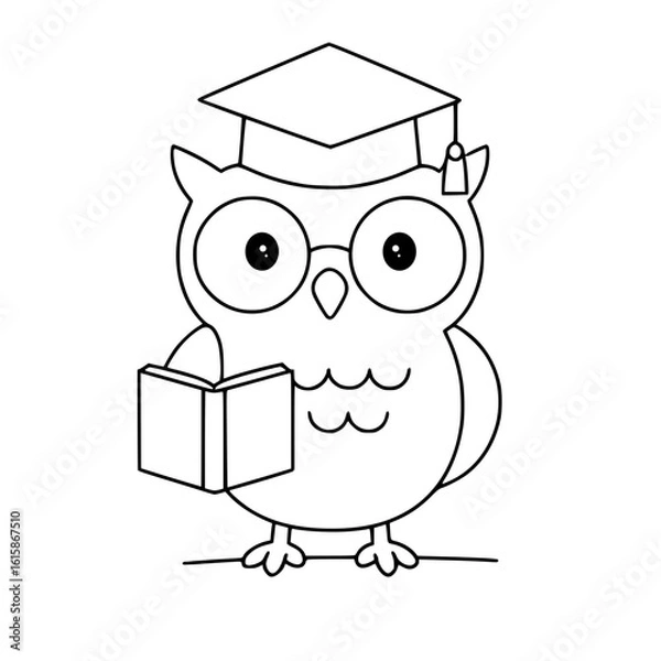 Fototapeta Owl wearing a graduation cap and holding a book for Knowledge Day  
