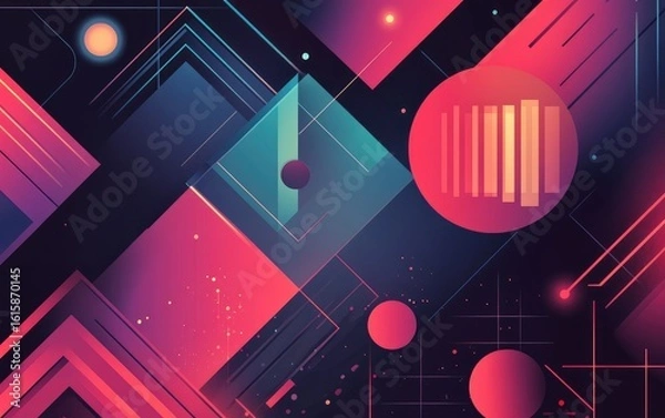 Fototapeta Bright, futuristic abstract vector background with colorful glowing lines and a digital red light pattern