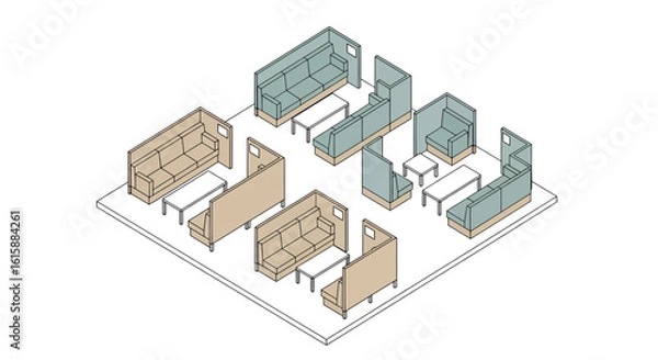 Fototapeta Office booths with sofas and small tables