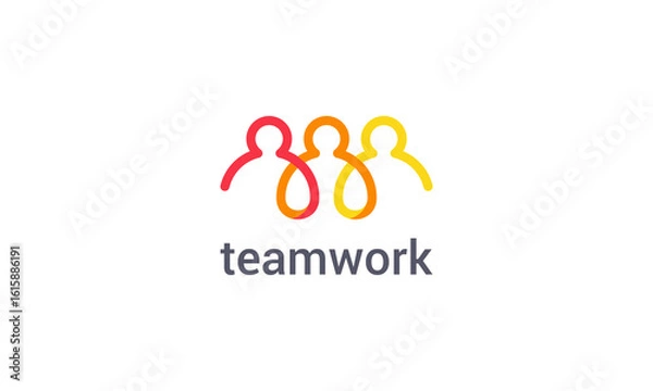Fototapeta Teamwork logo with colorful abstract people figure vector design