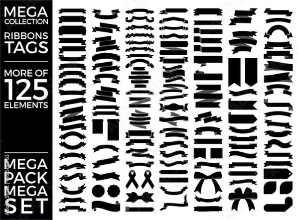 Fototapeta Beautiful Ribbons, Tags and Bows Collection Set Vector Design Eps 10