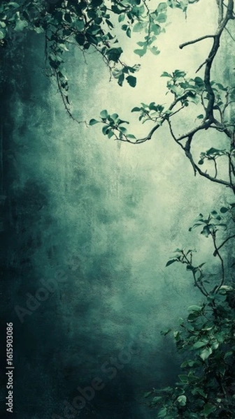 Obraz Green Leaves and Branch Pattern on Textured Background